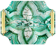 Load image into Gallery viewer, Acrylic Tray in Malachite with Brass Handles