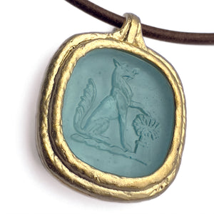 Fob Necklace | Glass Fox Intaglio Blue