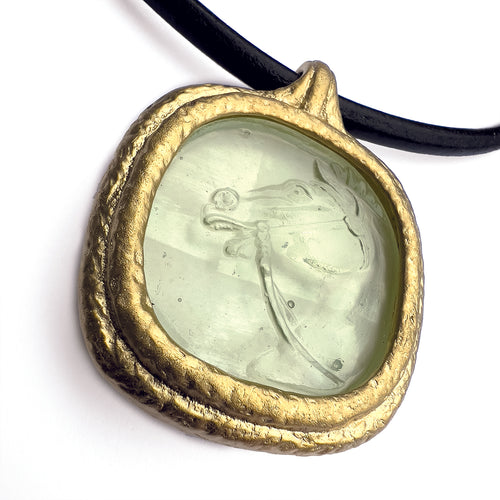 Fob Necklace | Glass Horse Intaglio Light Green