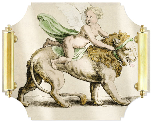 Acrylic Tray Cherub & Lion with Brass Handles