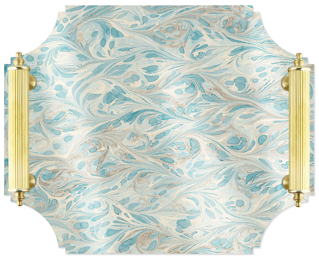 Acrylic Tray - Marbleized with Brass Handles