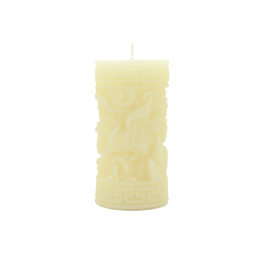 Greek Key Pillar Candle - Cream