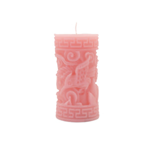 Greek Key Pillar Candle - Pink