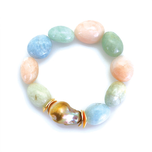 Natural Multi-color gemstone beads with Baroque pearl