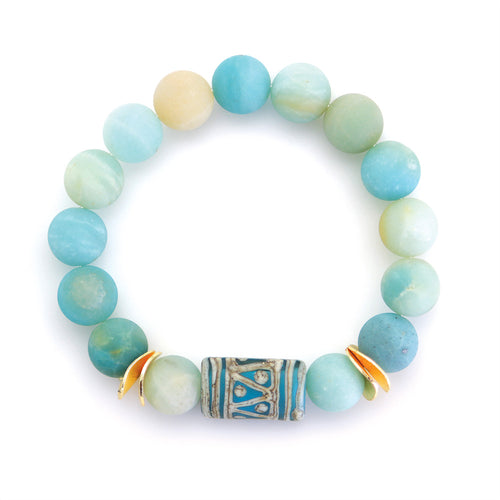 Matte Blue Agate Beads with Aztec Enhancer