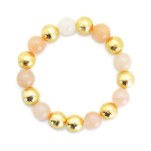Carved Gold Bead with Honey Calzite & Baroque Pearl Bracelet