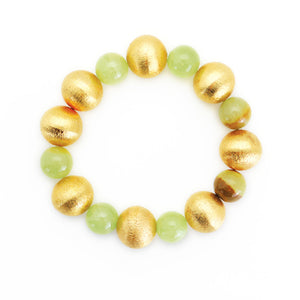 Gold Brushed Ball & Green Jade Bead Bracelet