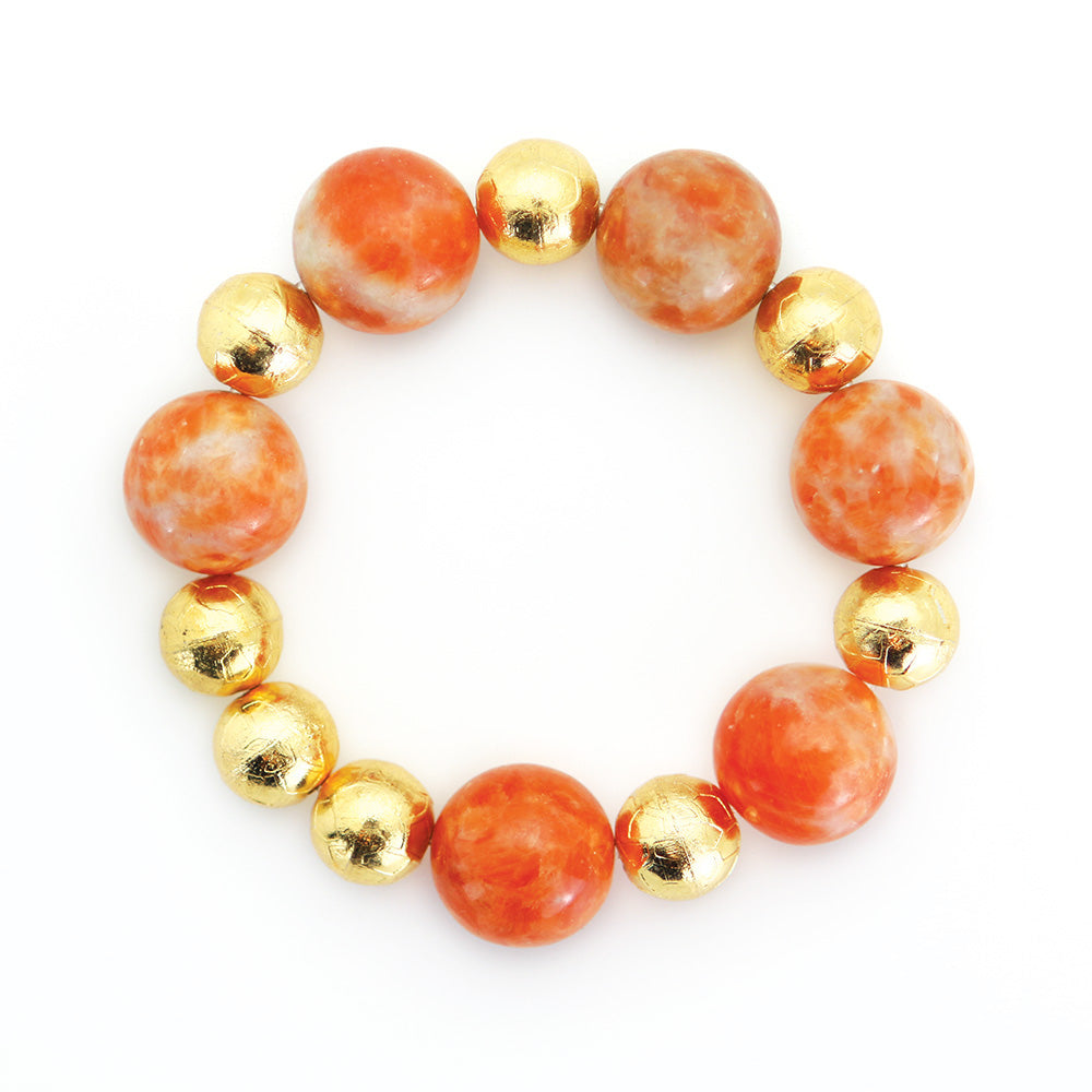 Carved Gold Bead & Honey Calcite Bracelet