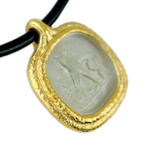 Fob Necklace, Glass Fox Intaglio Gray