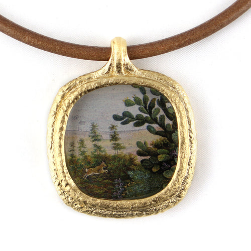 Fob Necklace, Micromosaic Bunny in Landscape