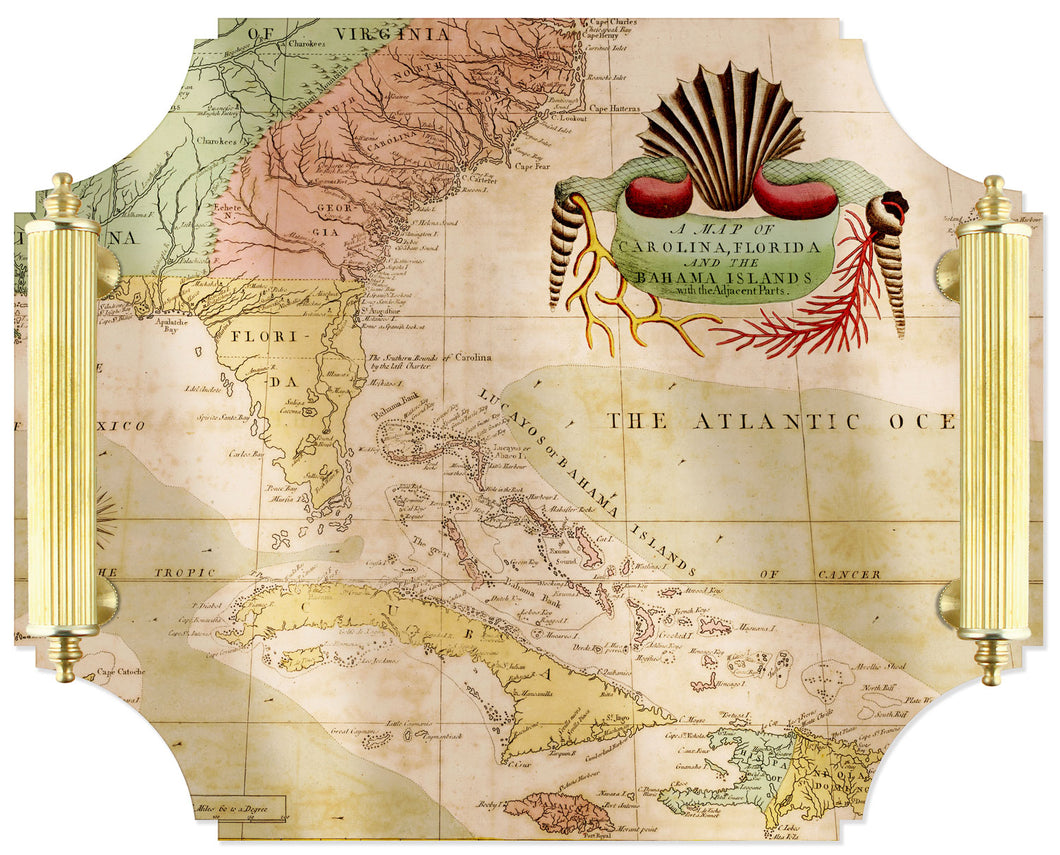 Acrylic Tray - Carolinas & Florida Map with Brass Handles