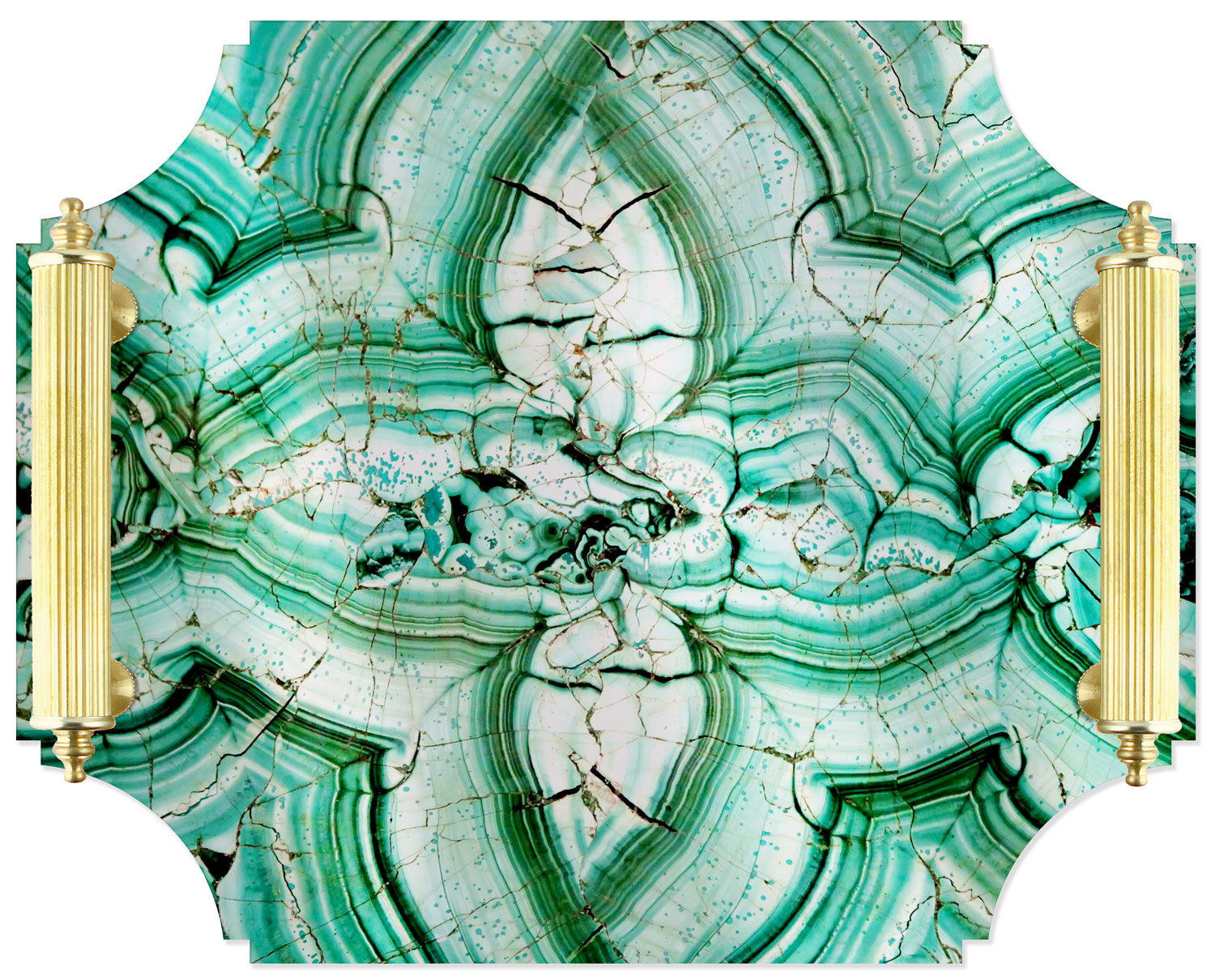 Acrylic Tray in Malachite with Brass Handles | Home Decor – Reprotique